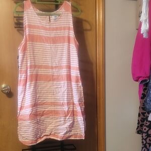 Old Navy Coral and White Striped Tank Top Dress